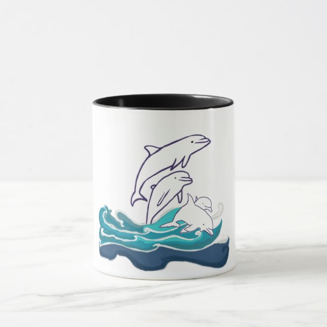 Dolphins riding Waves  Ringer Combo Mug (Center)