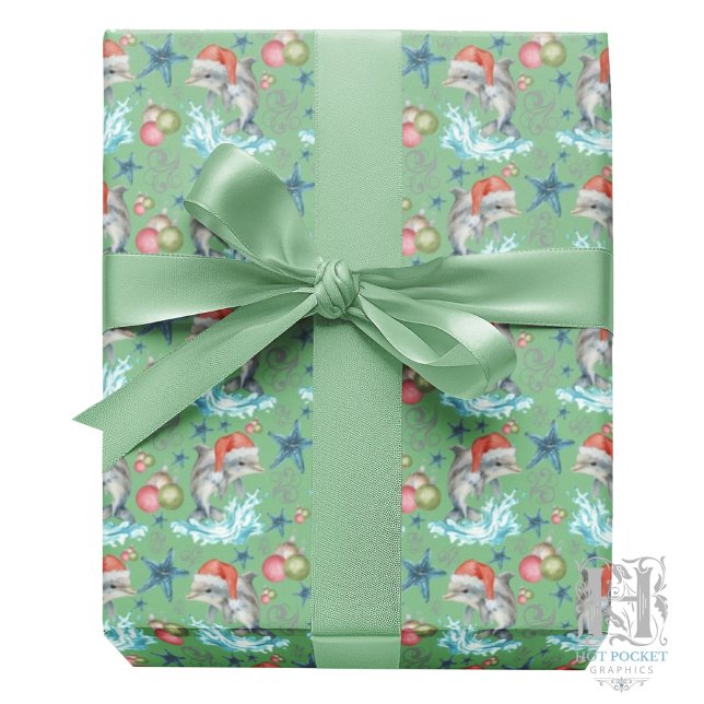 Dolphins Santa Hats Christmas Gift Wrapping Paper (Creator Uploaded)