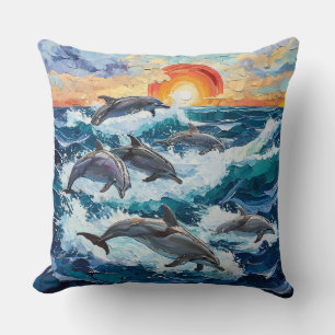 Dolphins Seascape Throw Pillow