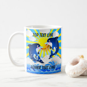Dolphins & Sun Personalize Add Your Name or Text Coffee Mug