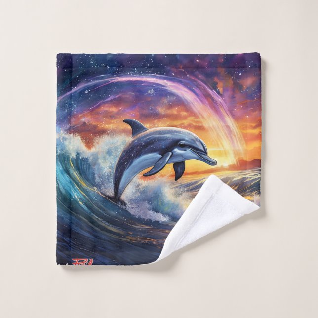 Dolphins Surfs Galaxy Design by Rich AMeN Gill Wash Cloth (Wash Cloth)