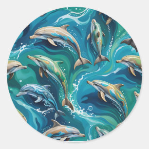 Dolphins swim  classic round sticker