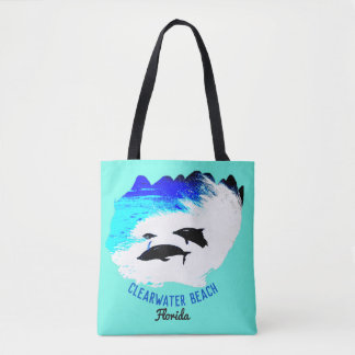 Dolphins swimming Clearwater Beach aqua Tote Bag