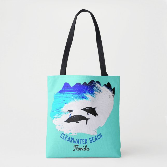 Dolphins swimming Clearwater Beach aqua Tote Bag (Front)