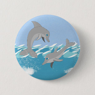 Dolphins Swimming in the Ocean 2 Inch Round Button