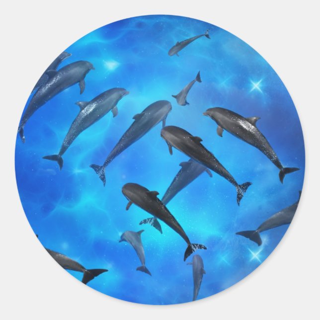Dolphins swimming in the ocean classic round sticker (Front)