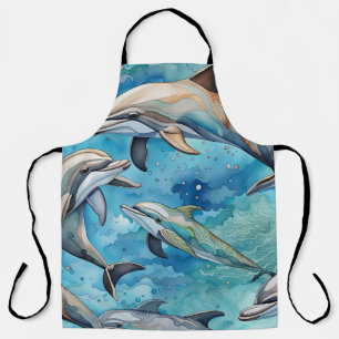 Dolphins swimming in the sea apron