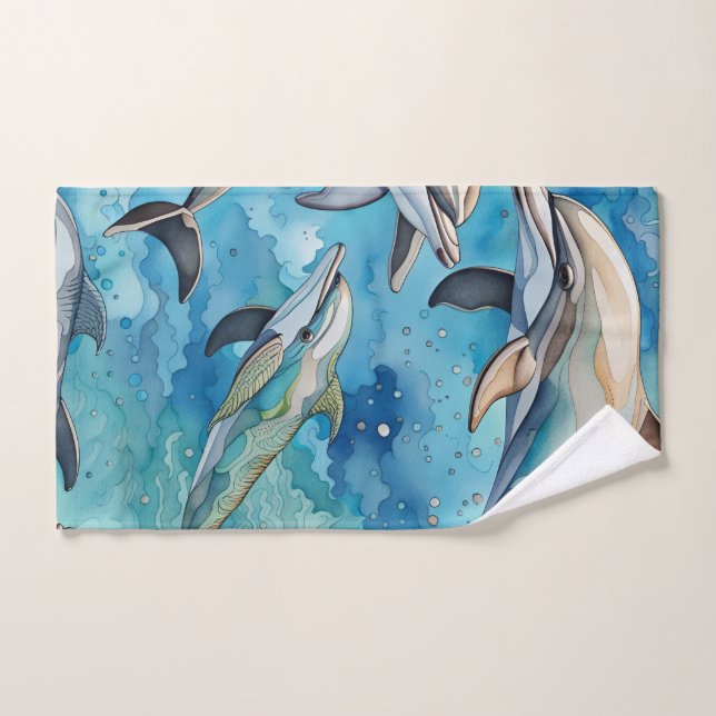 Dolphins swimming in the sea  bath towel set (Hand Towel)