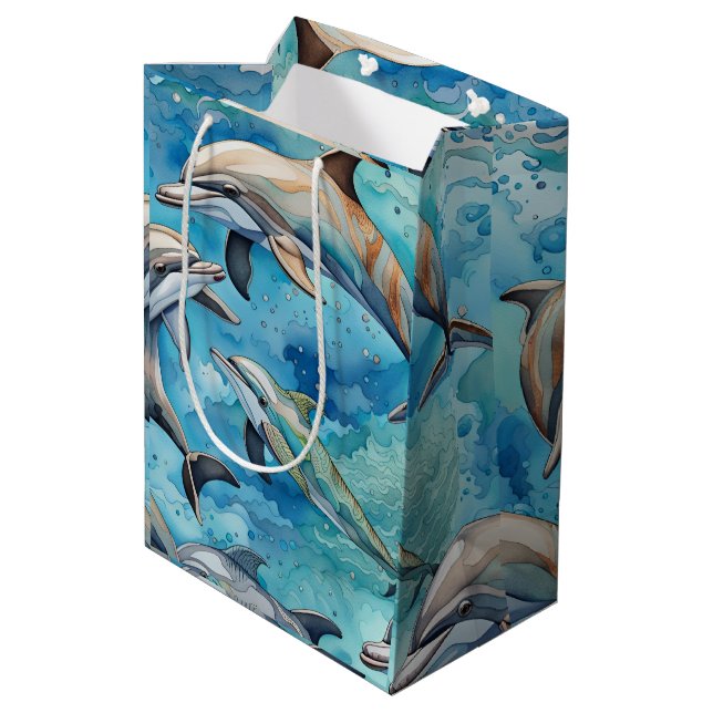 Dolphins swimming in the sea  medium gift bag (Back Angled)