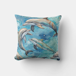 Dolphins swimming in the sea outdoor pillow