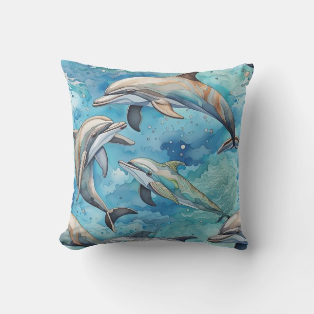 Dolphins swimming in the sea  outdoor pillow (Front)