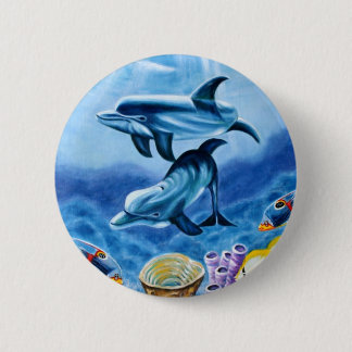 Dolphins Tropical Fish 2 Inch Round Button