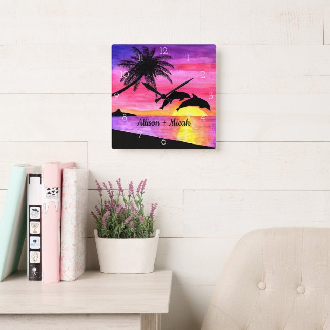Dolphins Tropical Paradise Personalized Wall Clock (Reading Room)