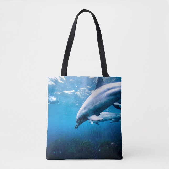Dolphins Underwater Tote Bag (Front)