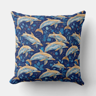 Dolphins vibrant pattern throw pillow