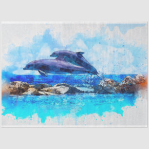 Dolphins Watercolor Art Decoupage Tissue Paper
