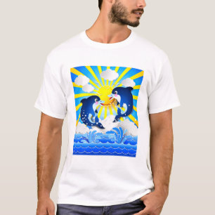 Dolphins with Sun Add Name Text Personalize T-Shirt