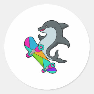 Dolpin as Skater with Skateboard Classic Round Sticker