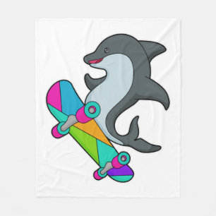 Dolpin as Skater with Skateboard Fleece Blanket