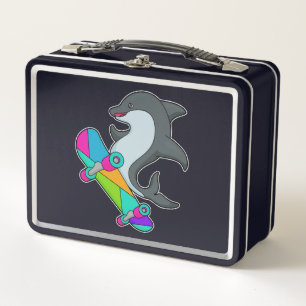Dolpin as Skater with Skateboard Metal Lunch Box
