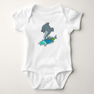 Dolpin as Surfer with Surfboard Baby Bodysuit