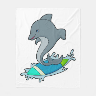 Dolpin as Surfer with Surfboard Fleece Blanket