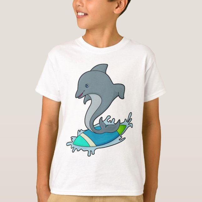Dolpin as Surfer with Surfboard T-Shirt (Front)