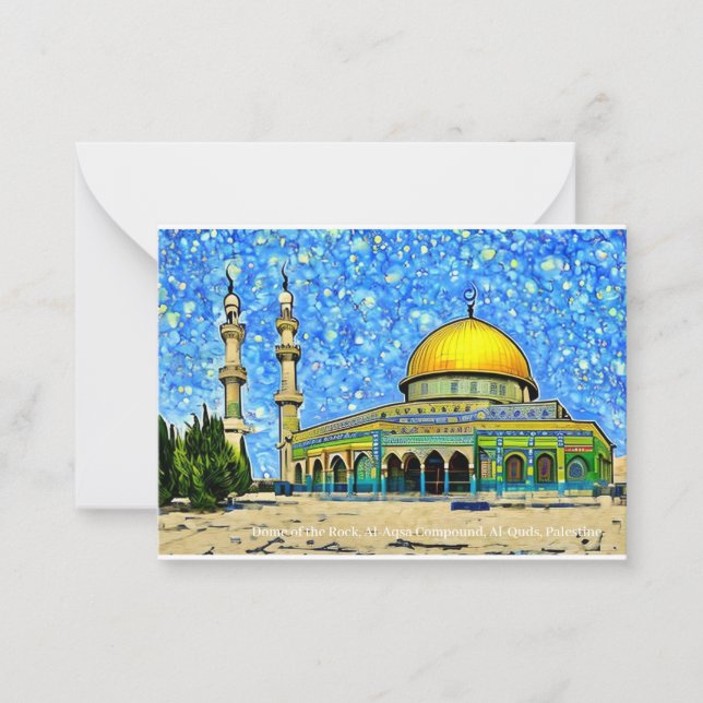 Dôme du Rocher, Al-Aqsa et carte de l'Aïd Moubarak (Devant)