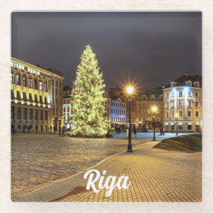 Dome Square with Christmas tree in Riga Glass Coaster