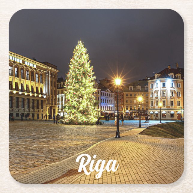 Dome Square with Christmas tree in Riga Paper Coaster (Front)