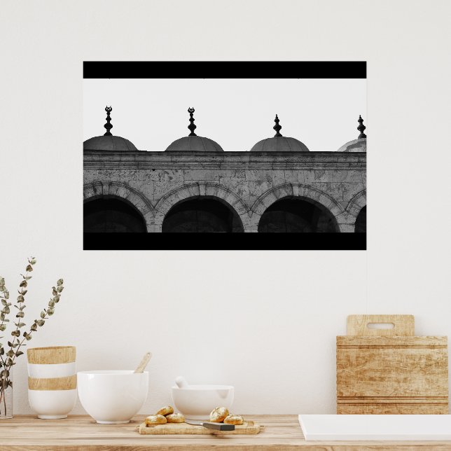 Domes of Cairo Mosque B&W Poster (Kitchen)