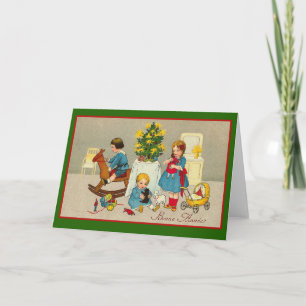 Domestic Christmas Scene with Kids and Toys Holiday Card