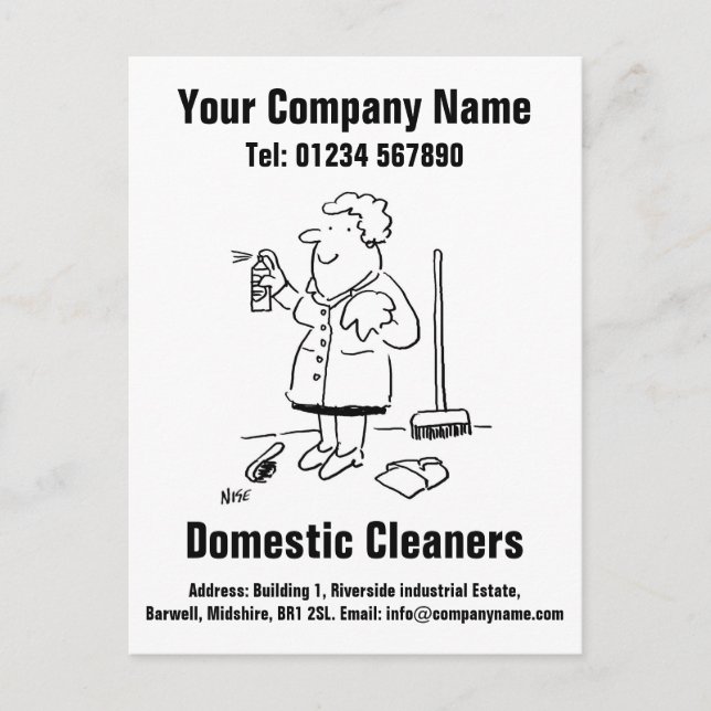 Domestic Cleaning Cartoon Design to Personalise Postcard (Front)