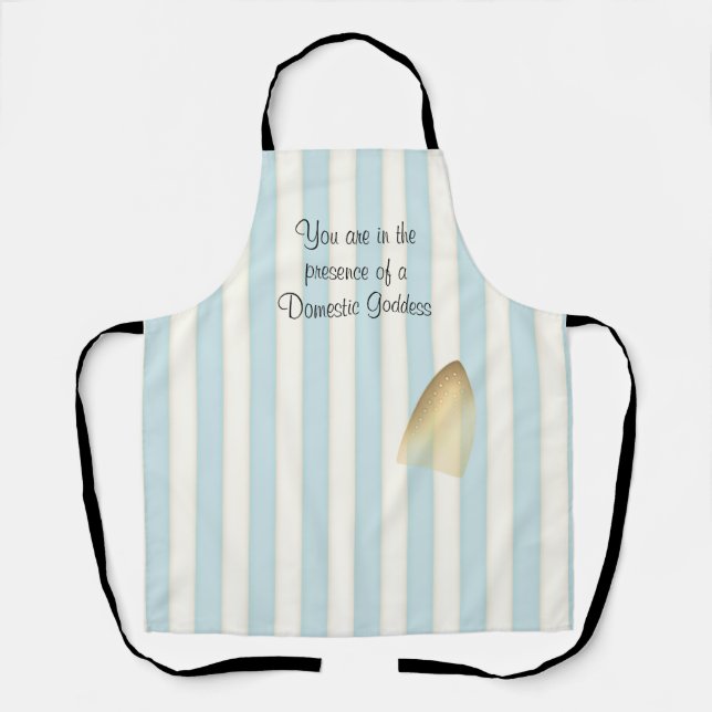 Domestic Goddess Funny Blue Stripes Iron Burn Mark Apron (Front)