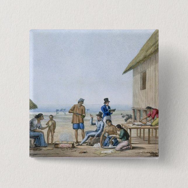 Domestic occupations, Agagna, Guam, Philippines, f 2 Inch Square Button (Front)