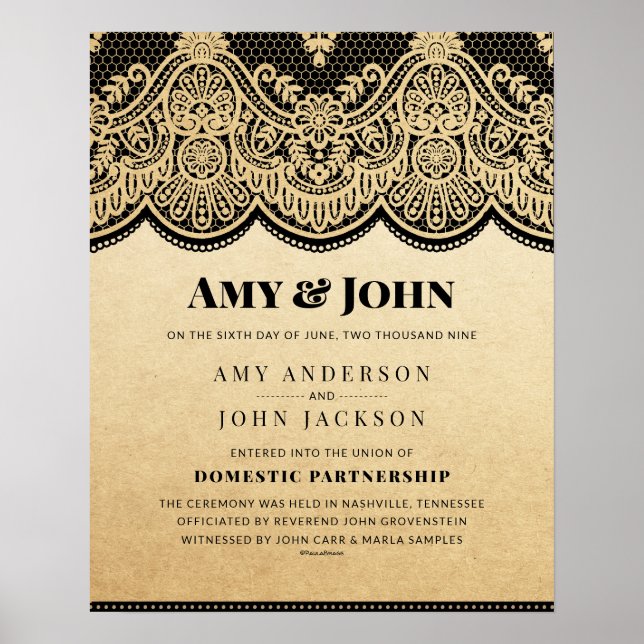 "Domestic Partnership" Lace Wedding Certifiate Poster (Front)