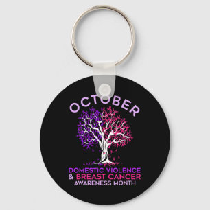 Domestic Violence And Breast Cancer Awareness Mont Keychain