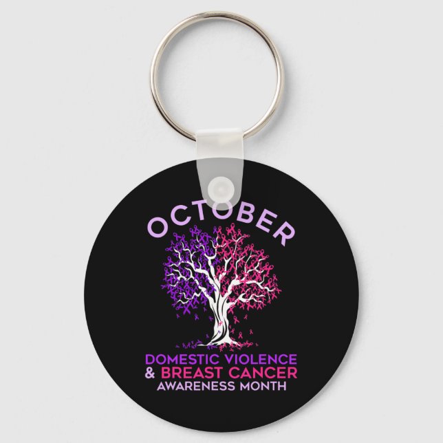 Domestic Violence And Breast Cancer Awareness Mont Keychain (Front)