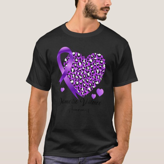 Domestic Violence Awareness Heart Leopard Purple r T-Shirt (Front)