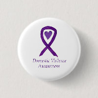 Domestic Violence Awareness Ribbon Heart Button