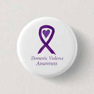 Domestic Violence Awareness Ribbon Heart Button