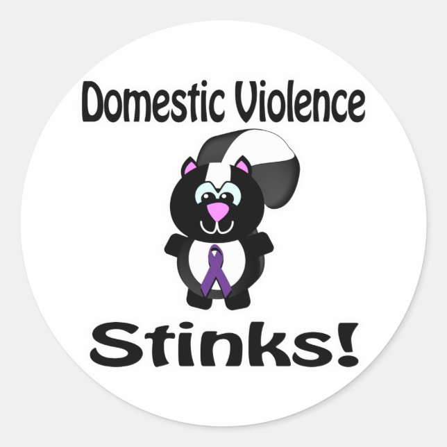 Domestic Violence Stinks Skunk Awareness Design Classic Round Sticker (Front)