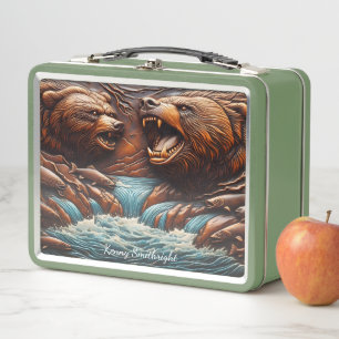 Dominant Bear Fishing in Wild Currents Metal Lunch Box