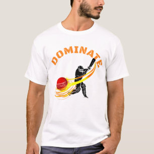 Dominate Cricket Sports Player Fireball Graphic  T-Shirt