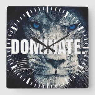 Dominate - Lion Motivational Square Wall Clock