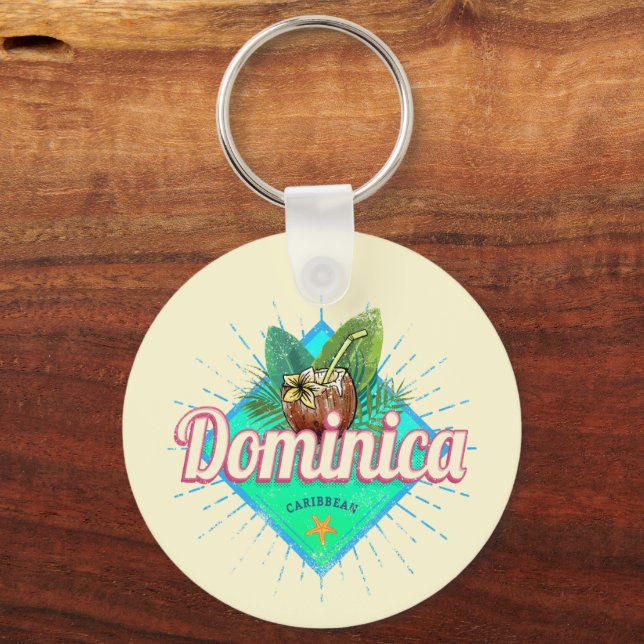 Dominica Caribbean Retro Vacation Vintage Island Keychain (Front)