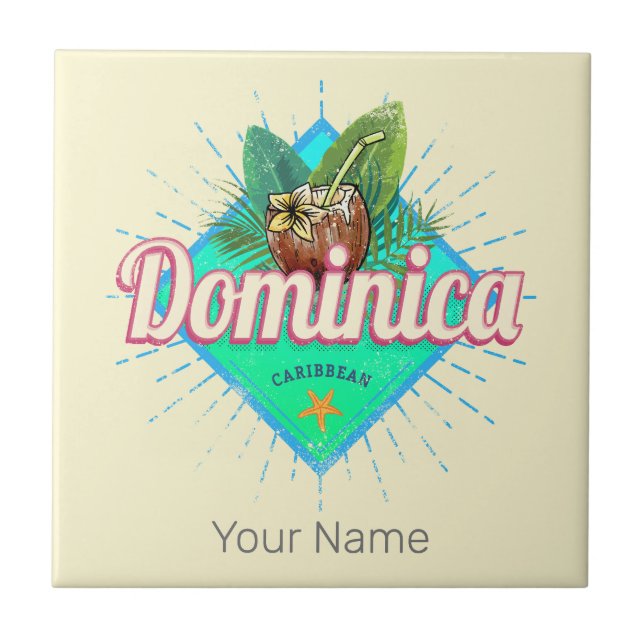 Dominica Caribbean Retro Vacation Vintage Island Tile (Front)