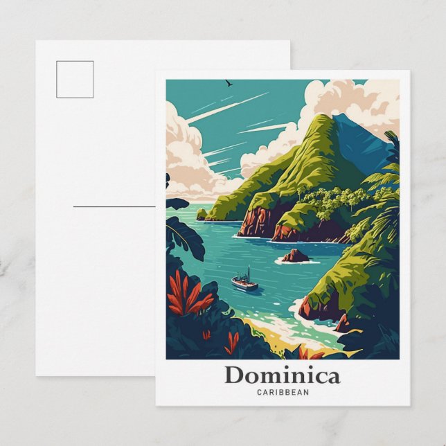 Dominica Caribbean Vintage Travel Illustration Postcard (Front/Back)