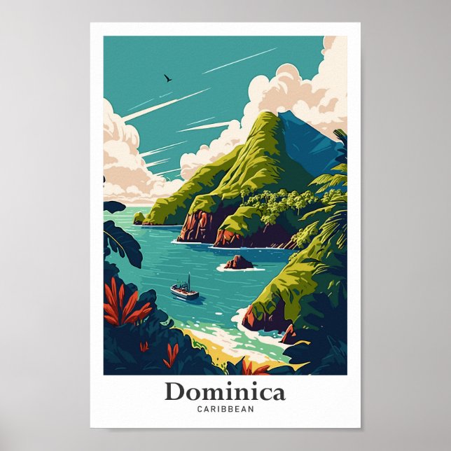 Dominica Caribbean Vintage Travel Illustration Poster (Front)
