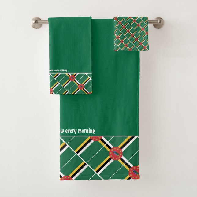 DOMINICA FLAG Personalized Scripture GREEN Bath Towel Set (Insitu)